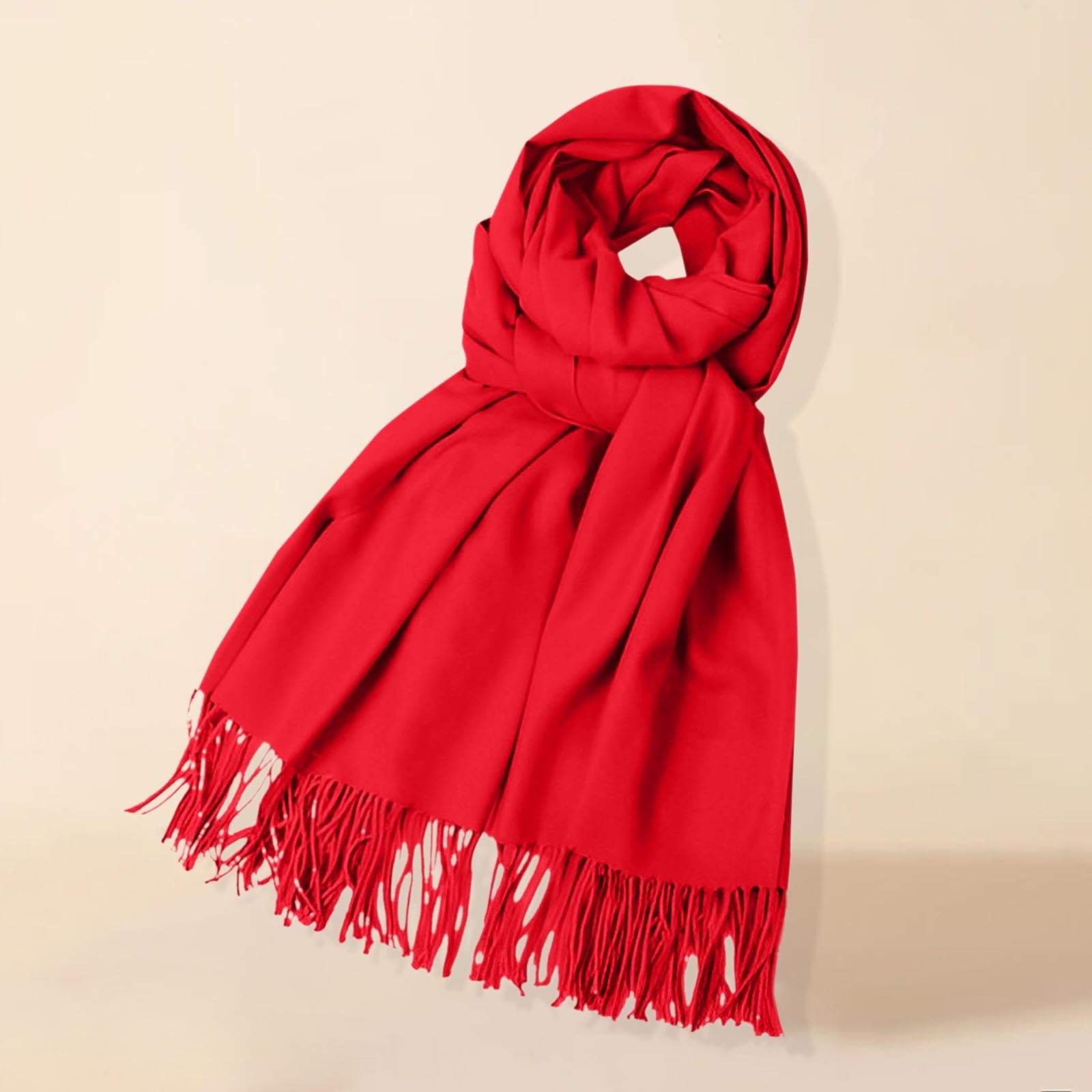 Red Scarf Fleece Solid Color Imitation Scarf Versatile Fleece