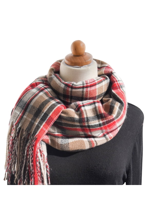Red Scarf Women'S Autumn and Winter Colorful Plaid Shawl Thickening Warm Fringe Scarf Scarf