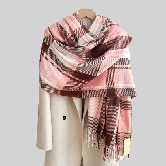 Red Scarfs Scarf Ladies' British Style Color Blocked Plaid Scarves Warm Winter Scarves with Tassels for Keeping Warm