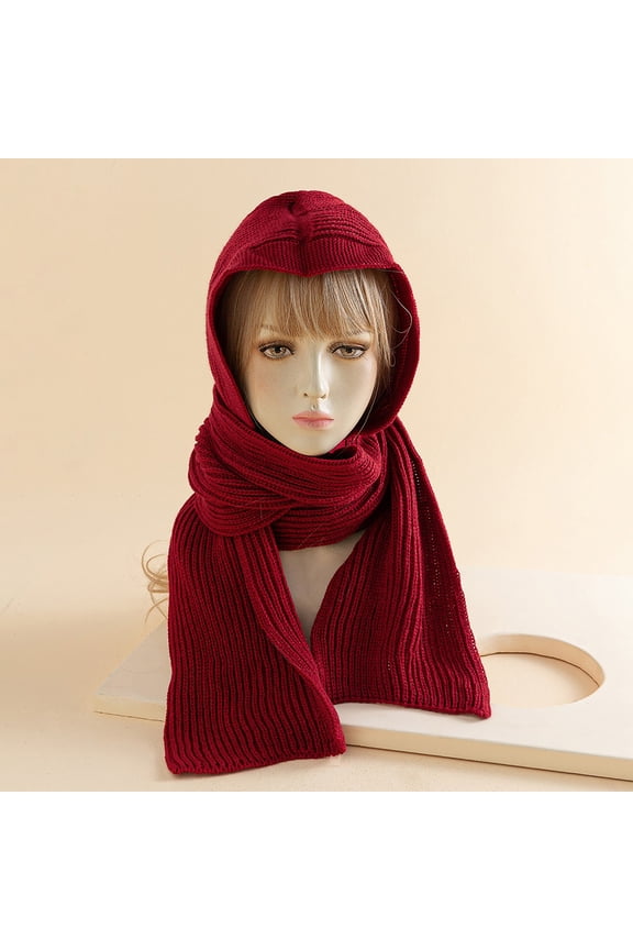 Red Scarfs Scarf Winter Womens Thick Warm Knit Hooded Scarf Pullover Headscarf Hoodie Hat Muslim Women Woolen Hooded Hat Scarf Wrap Shawl Crochet Knit Neckwarmer