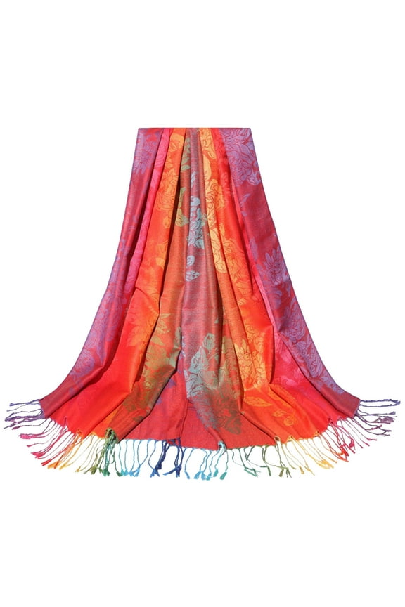 Red Scarfs Scarf Womens Jacquard Cotton Scarf Colorful Ethnic Style Shawl Tassel Scarf