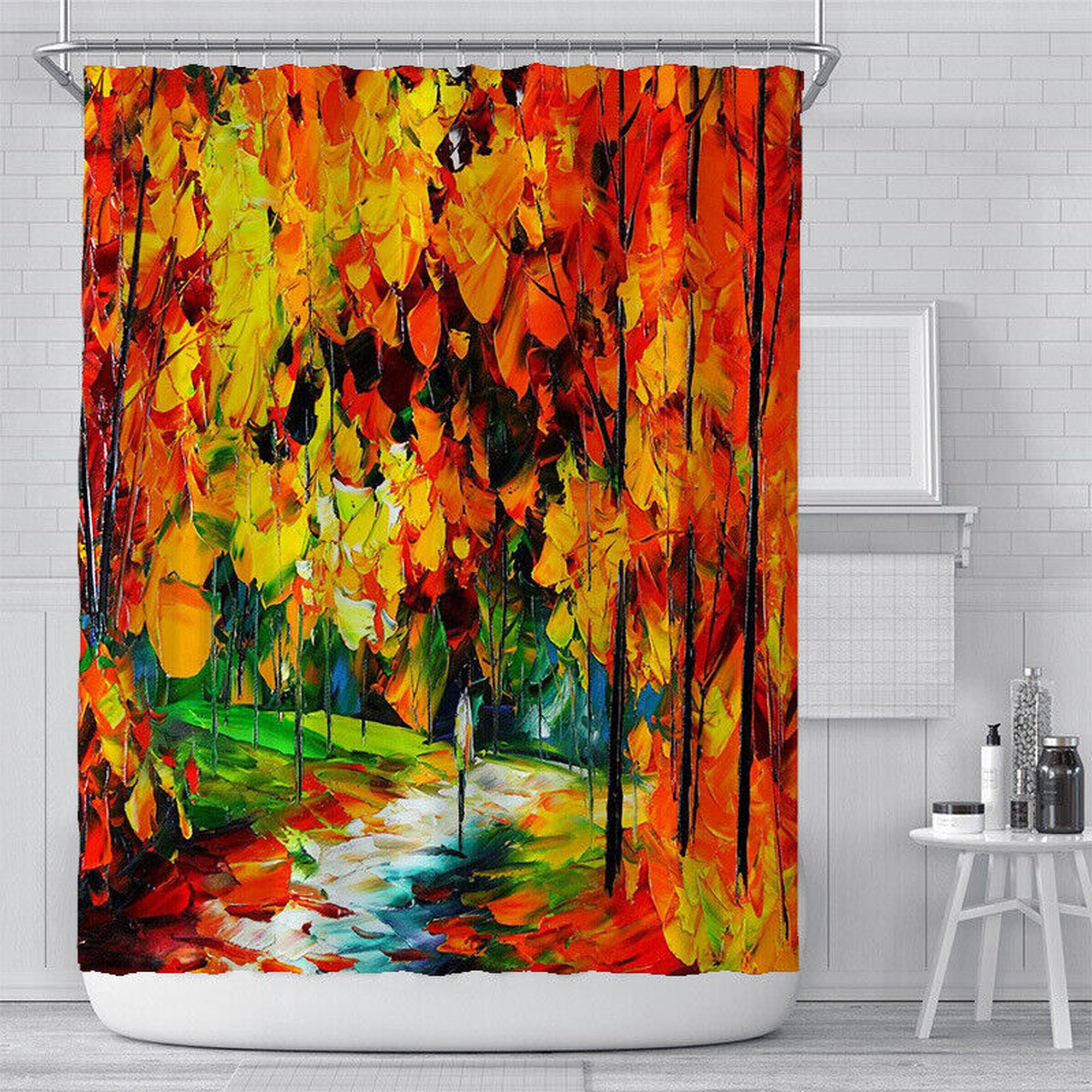 Red Scenic Shower Curtain Waterproof Fabric for a Bathroom