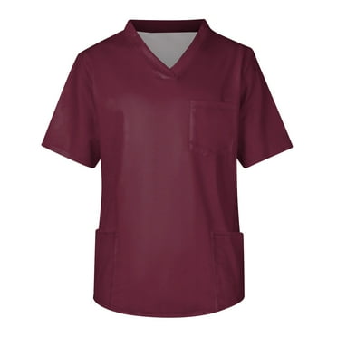 Red Scrub Top Office Plus Size Summers Male Short Sleeve Classic Solid Pleather