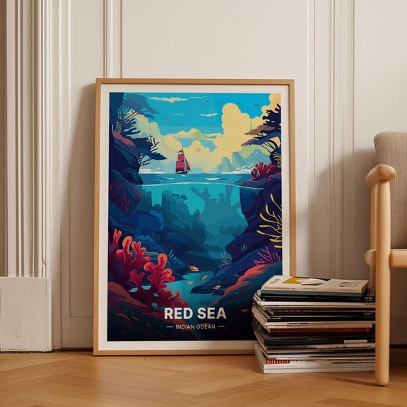 Red Sea Scuba Diving Poster, Indian Ocean Travel Art, Unique Wall Decor For Divers And Travelers Wall Art, Modern Wall Decor, 8x12 UNFRAMED