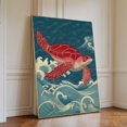 Sea Drawinds Red Sea Turtle In Waves Wall Art Print, Japanese Coastal Ocean Decor ...