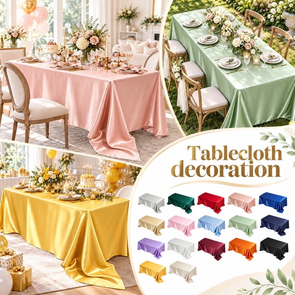 Red Seamless Satin Tablecloth, Smooth Silky Table Cover, Wrinkle Resistant Rectangle Table Cloth for Wedding Banquet Party Dining Table Decor, Multiple Colors Available,57*120in