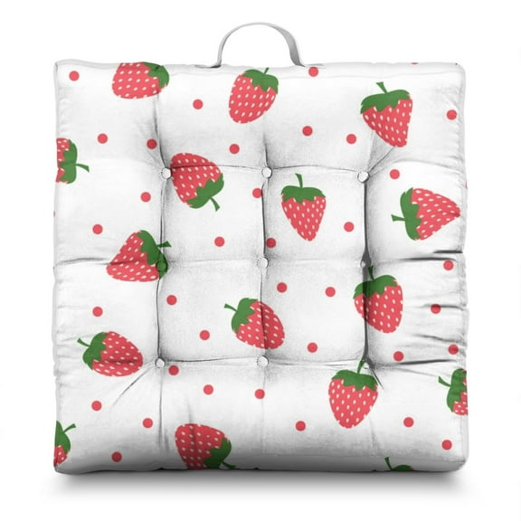 Red Seat Cushion&nbsp;– 22x22 Inch Large Floor Pillow, Soft Dutch Velvet, Sweet Strawberry Pattern for Yoga, Tatami & Lounge (Berry Aesthetic)