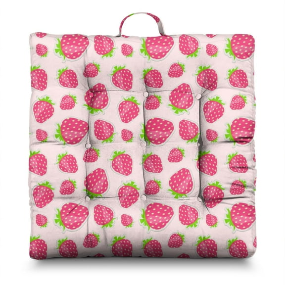 Red Seat Cushion – 22x22 Inch Large Floor Pillow, Soft Dutch Velvet, Sweet Strawberry Pattern for Yoga, Tatami & Lounge (Berry Aesthetic)