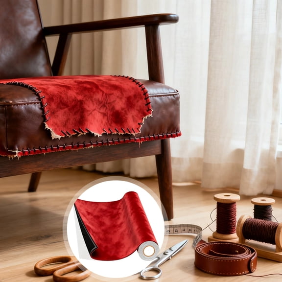 Self Adhesive Suede Fabric Red, 16.5 x 59 in Stretchable Microfiber Upholstery Cloth with 4 Way Stretch, for Automotive Furniture Repair & Crafts