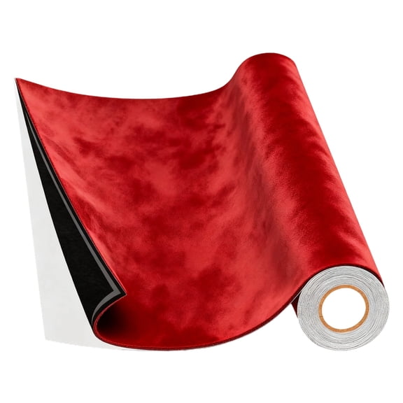 Red Self Adhesive Suede Look Fabric, 16.5 x 59 in / 40 x 150 cm Four Way Stretch Car Upholstery Fabric, Microfiber Fabric for Automotive Interior, Furniture, Decoration, and DIY