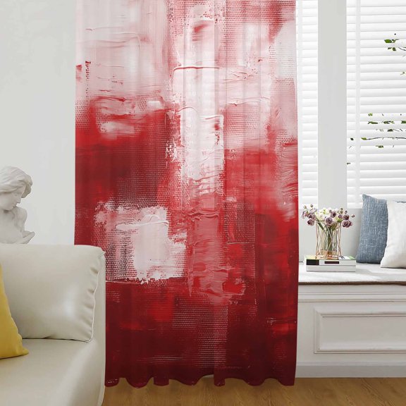 Red Semi Sheer Curtains Drapes for Living Room, Bedroom, French Doors Window 108 Inches Long, Modern White Oil Painting Art Abstract Rod Pocket Chiffon Curtain Drapery Voile Draperies Panel