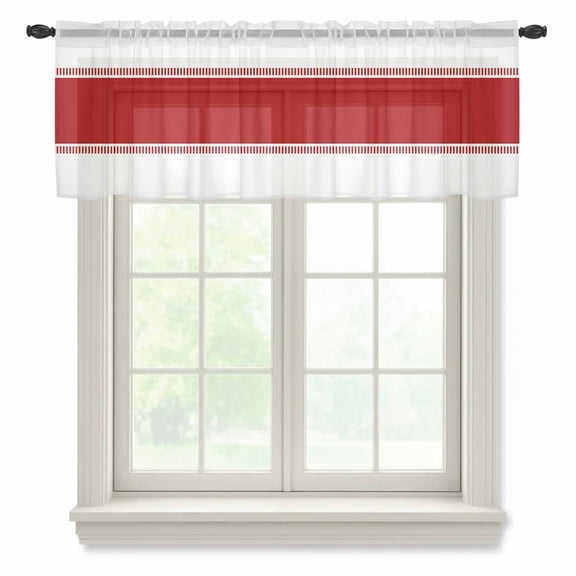 Red Semi Sheer Valance Curtains Stripes Voile Valances Curtain Rod Pocket Small Window Treatment for Kitchen Bathroom Cafe 42"x12"