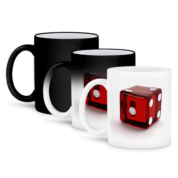 3dRose, Red semi transparent casino die on white background, 11oz Magic Transforming Mug