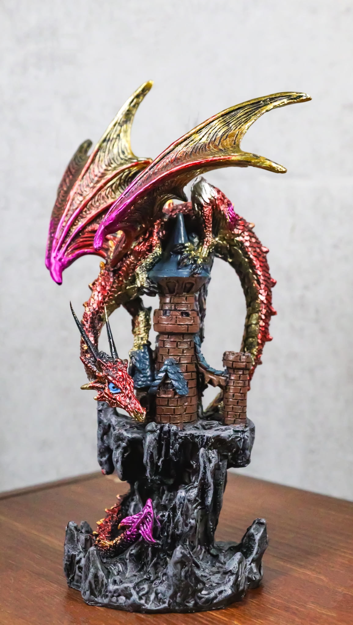 Red Sentinel Dragon On Rocky Mountain Top Stonewall Castle Home Decor ...