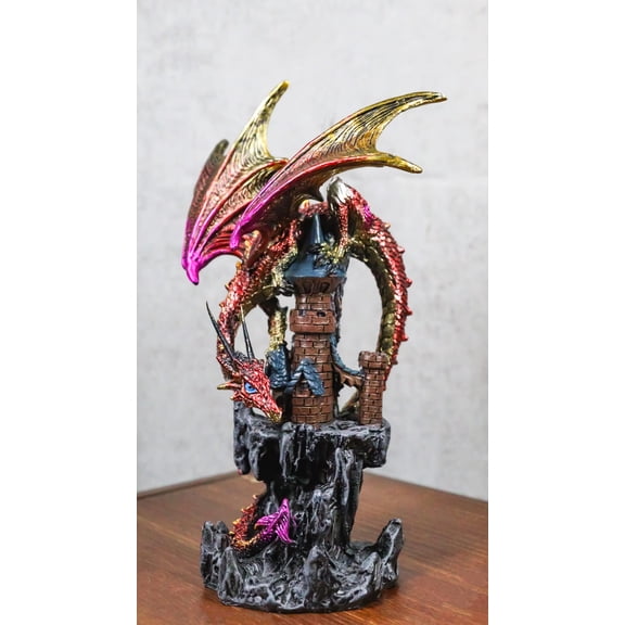 Red Sentinel Dragon On Rocky Mountain Top Stonewall Castle Home Decor Figurine
