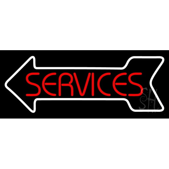 Red Service White Arrow LED Neon Sign 13 x 32 - inches, Clear Edge Cut Acrylic Backing, with Dimmer - Bright and Premium built indoor LED Neon Sign for Computer & Electronics store decor.