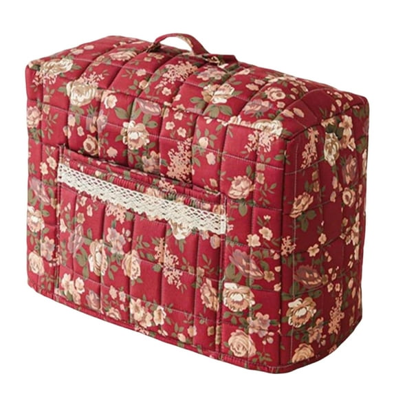 Red Sewing Machine Protective Cover, Quilted Dust Guard with Pockets, 1 Count, 16.9 Inch Polyester, Home Craft Organizer Hood