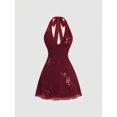 thumbnail image 1 of Red Sexy Chic Summer Sequin Embellished Halter V-Neck Waist Cinched Bodycon Mini Dress, 1 of 6
