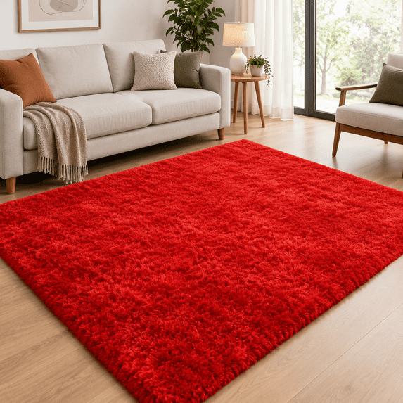 Red Shag Area Rugs For Bedroom Living Room Ultra Soft Fluffymas 5x8 ...