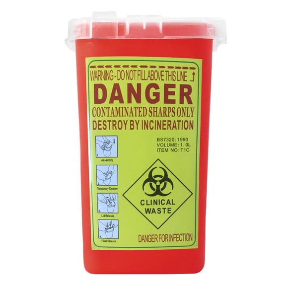 Red Sharps Container Biohazard Needle Disposal Container,15.5x10x10 cm,Gray