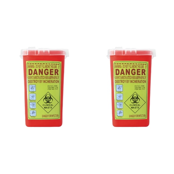 Red Sharps Container Biohazard Needle Disposal Container, 15.5x10x10 cm, Red 2PCS