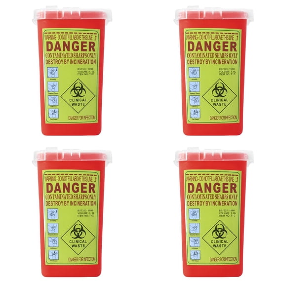 Red Sharps Container Biohazard Needle Disposal Container, 15.5x10x10 cm, Red 4PCS