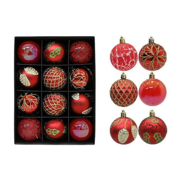 Red Shatterproof Christmas Ball Ornaments Set Of 12 Red Metallic Finish Holiday Tree Decorations Party Decoration Plastic Hanging Orbs 2.36 Inches Each For Indoor Outdoor Festive Decor