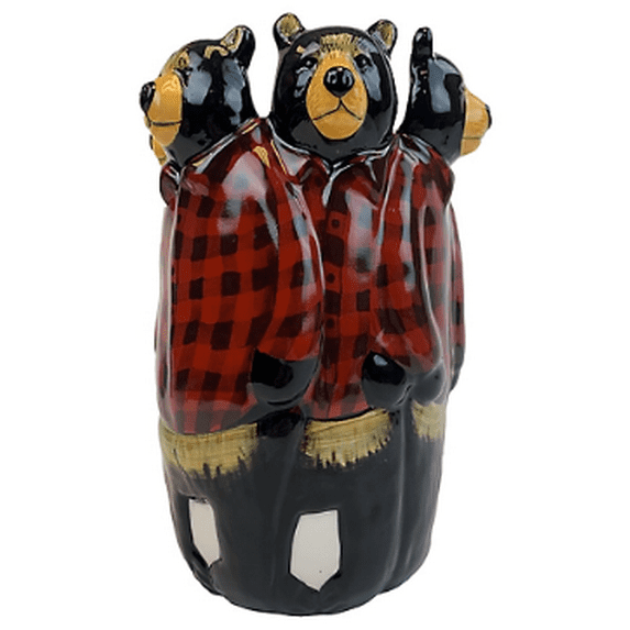Red Shed BearThemed Ceramic Planter Rustic Hand-Painted Wildlife Vase for Plants