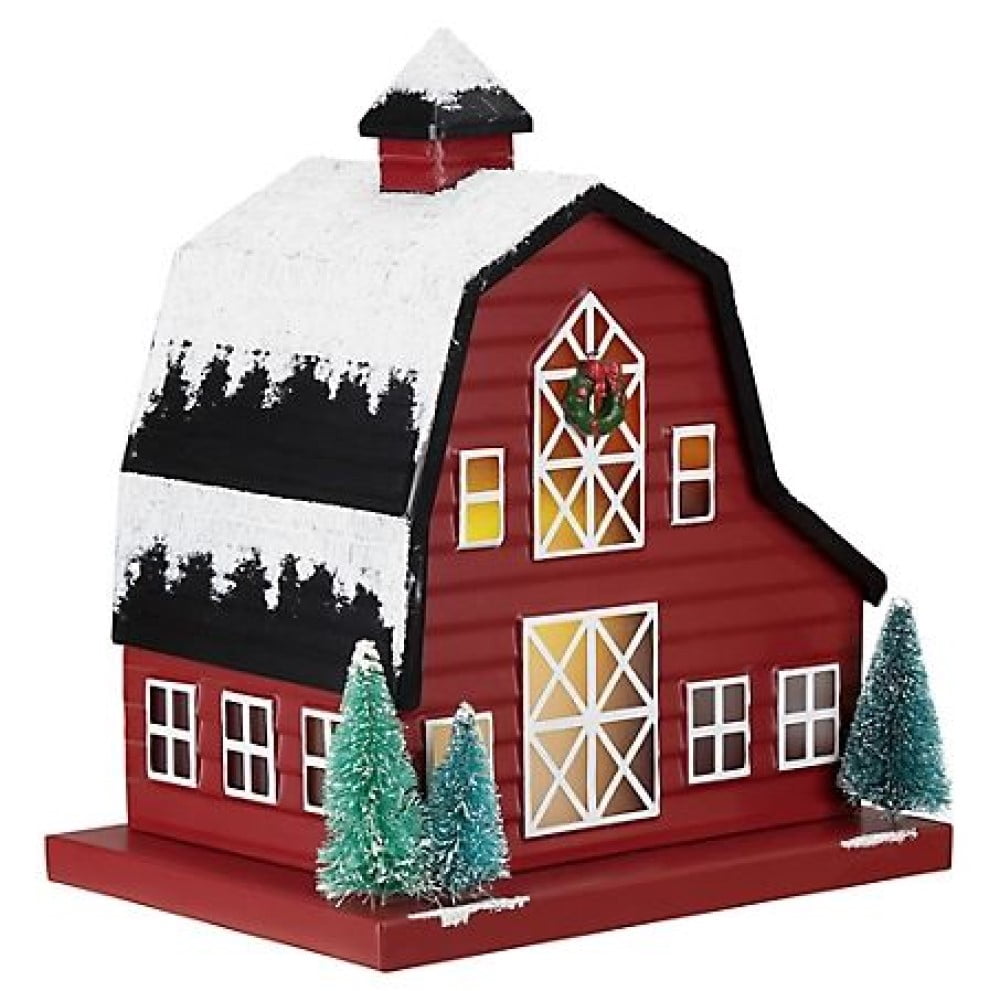Red Shed JX24F128 Metal Christmas Decor Barn with LED Lights Red/White, 9 in.