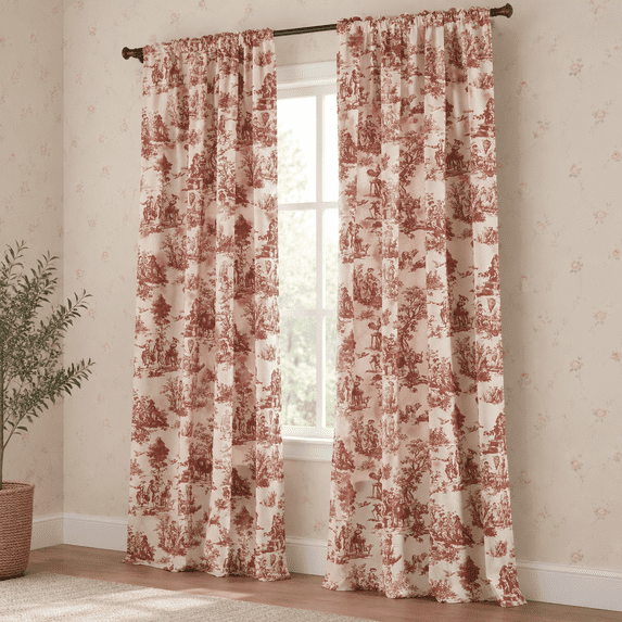 Red Transferware Set Red Sheer Curta96 Inches Long For Sliding Gldoor 2 Panel Set Ranch ...