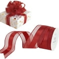 thumbnail image 1 of Red Sheer Wired Ribbon with Satin Stripe 1-1/2" Red Wired Ribbon for Christmas Tree, Bows Making, Wreaths, Garland, Gift Wrapping, Wedding Decorations-Continous 10 Yards, 1 of 14