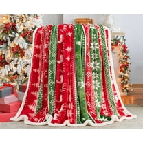 Red Sherpa Christmas Throw Blanket, Fuzzy Fluffy Soft Cozy Blanket, Fleece Flannel Plush Microfiber Blanket for Couch Bed Sofa (50" X 60", Red and Green Reindeer)