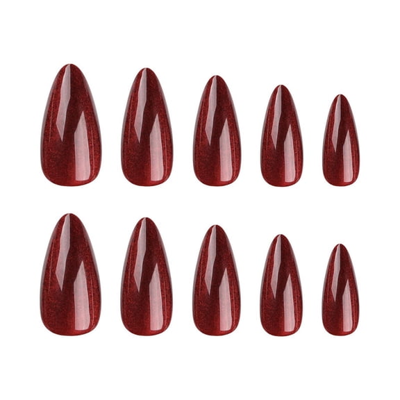 Red Shimmer Press on Nails, Long Stiletto Glossy Fake Nails, 24 Count