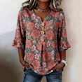 thumbnail image 1 of Red Shirts for Womens 3/4 Sleeve Fall Slim Fit Basic Shirt Layer for Office, 1 of 4
