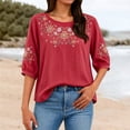thumbnail image 1 of Red Shirts for Womens 3/4 Sleeve Fall Slim Fit Basic Shirt Layer for Office, 1 of 6