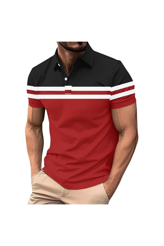 Red Short Sleeve Tops for Man Summer Fall Collared Henley High Neck Graphic Track Athletic Lounge Jogger Fish Net Striped Top T Shirt Blouse Mens Button 2026 3XL