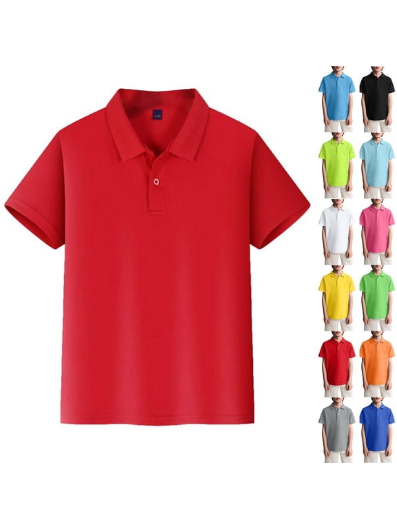 Red Short Sleeve Uniform Shirts Back to School Soft Comfortable Jersey Polo Shirts 6-11 Years