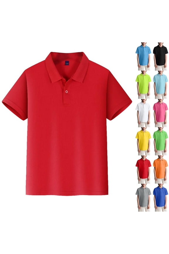 Red Short Sleeve Uniform Shirts Back to School Soft Comfortable Jersey Polo Shirts 6-11 Years