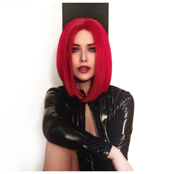 Red Short Wigs Straight Bob Hair Wigs for Women Middle Part Wig Heat Resistant Synthetic Hair Colored Wigs for Women Party Cosplay Wigs Extensions 12 Inches