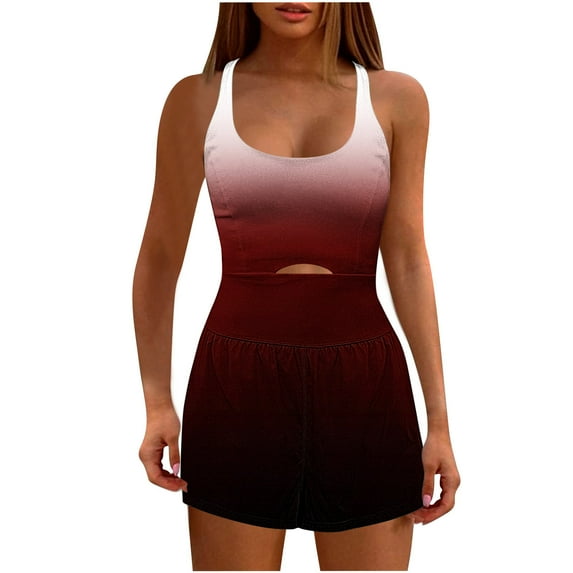 Red Shorts for Ladies Summer Fall Gradient Bodycon Cottagecore Work Out Gym Keyhole Wrap Criss Cross Overalls Shortalls Shorts One Piece Juniors 2025 S