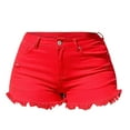 thumbnail image 1 of Red Shorts for Women Spring/Summer Wash Vintage Worn Solid High Waist Beaded Edge Denim Shorts, 1 of 5