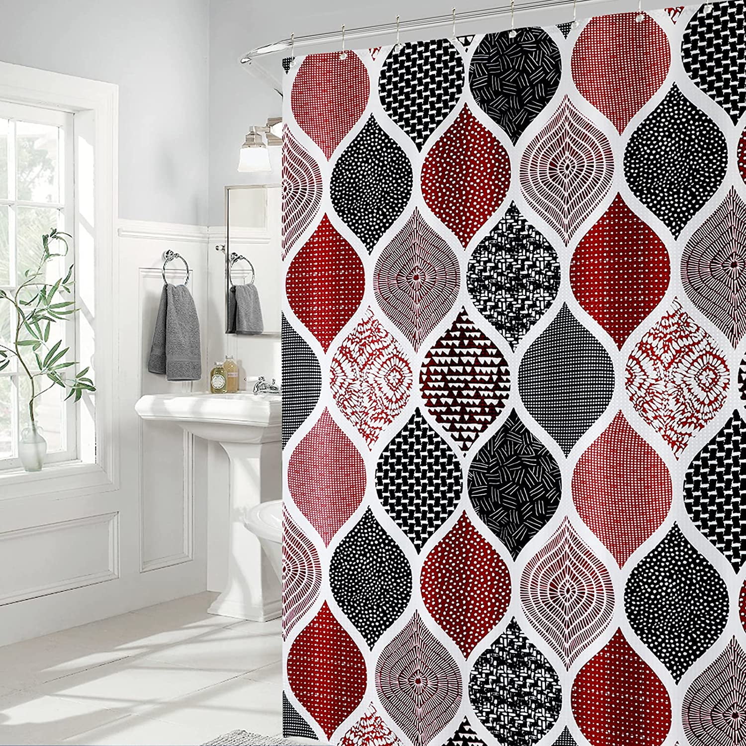 Red Shower Curtain for Bathroom Fabric Shower Curtain Set with Hooks Rio Red Shower Curtains for ...