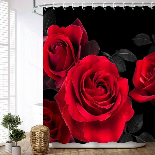Red Shower Curtain for Bathroom Rose Shower Curtain Black and Red Shower Curtains Red Rose