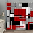thumbnail image 1 of Red Shower Curtain Black White Gray Geometric Abstract Mid Century Modern Minimalist Fashion Home Fabric Bathroom Decor Set Include Hooks 72Wx72H Inch, 1 of 6