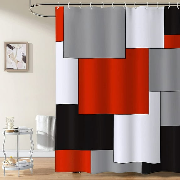 Red Shower Curtain Modern Bathroom Accessories Black and Gray Shower Curtain Set with 12 Hooks 72x72 Inches