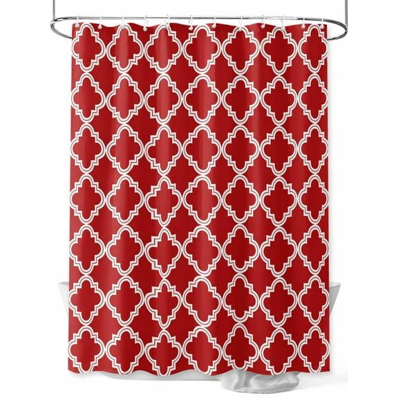 Red Shower Curtain, Moroccan Geometric Abstract Waterproof Shower Curtain Set with 12 Hooks Lightweight Washable Fabric Shower Curtains for Bathroom 72x72 Inches