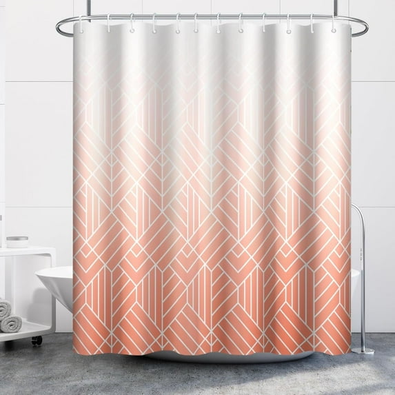 Red Shower Curtain Set with Hooks Boho Ombre Shower Curtain 72x84inches Minimalism Geometric Lines Waterproof Fabric Shower Curtains for Bathroom