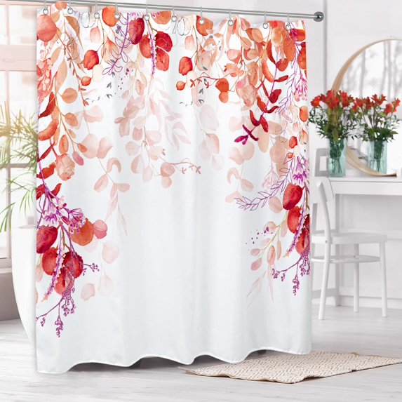 Red Shower Curtains Bathroom - Eucalyptus Leaf Plant Shower Curtain with 12 Hooks, Floral Shower Curtain Inspired by Nature for Bathroom Decoratin-72x78