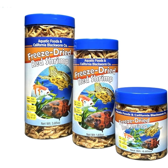 Red Shrimp, 1/2" to 1&1/4" Dried Red River Shrimp for Cichlids, All Tropicals, Koi, Pond Fish, Aquatic Turtles, Reptiles, Rodents 3.85oz Canister