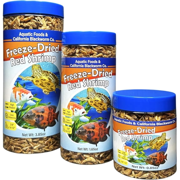 Red Shrimp, 3/8" to 1/2" Dried Red River Shrimp for Cichlids, All Tropical Fish, Koi & Pond Fish, Aquatic Turtles, Reptiles, Rodents 0.85oz Canister